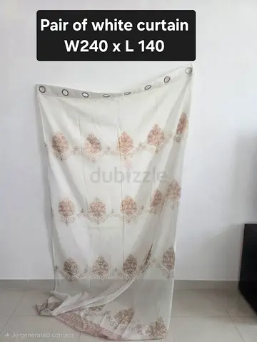 Pair of white curtains with beige pattern W240 x L140