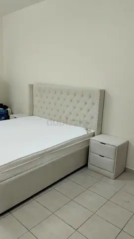 Upholstered King Bed with Headboard and Nightstand - Light Beige