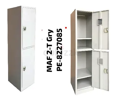 Two-Tier Metal Locker Cabinet - Grey, 2-Compartment Storage Locker
