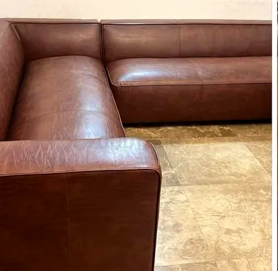 Large Brown Leather L-Shaped Sofa — Good Used Condition