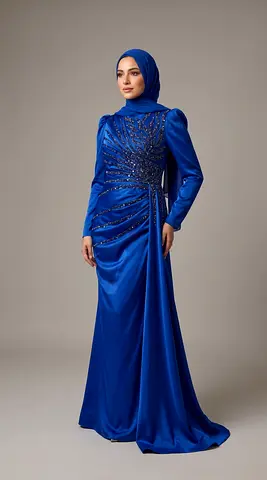 Elegant Royal Blue Long Sleeve Evening Gown size medium فستان سواريه أزرق ملكي مقاس ميديام