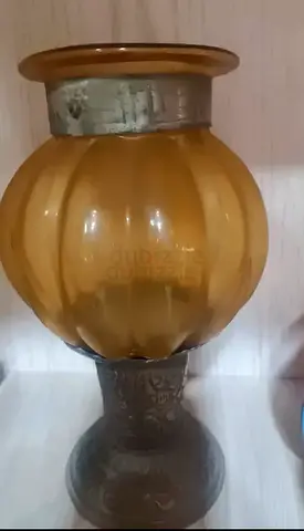 Glass table lamp with decorative metal base-24cm height
