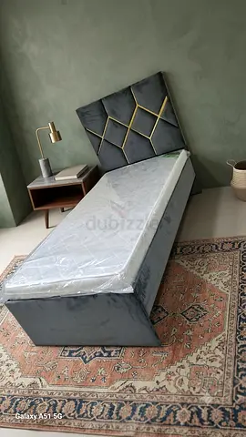 Single bed with upholstered headboard and mattress 13cm thickness