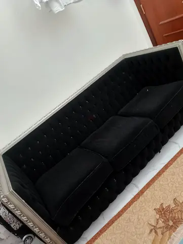 Black Velvet 3-Seater Chesterfield Sofa with Silver Trim