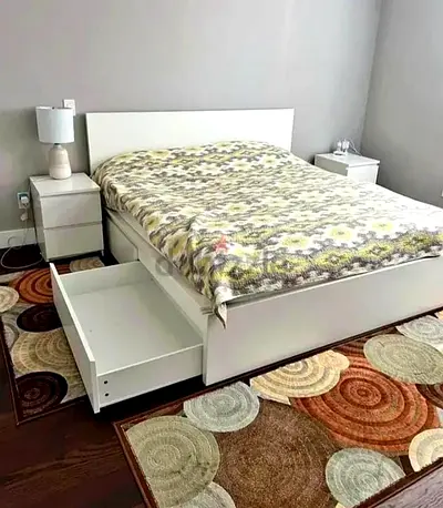 Ikea king size bed with mattress and storage drawers