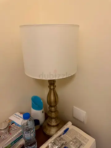 Brass Finish Table Lamp with White Drum Shade - Good Condition