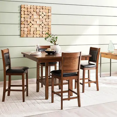 Solid Wood High Dining Table with 4 Counter Stools - Dark Walnut