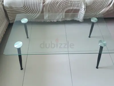 Glass Coffee Table with Black Metal Legs - Modern Rectangular