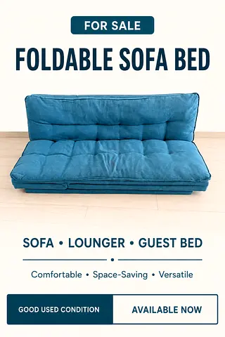 Teal Blue Foldable Sofa Bed – Convertible Sofa with legs