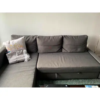 Grey L-shaped Fabric Sofa with Chaise - Good Condition