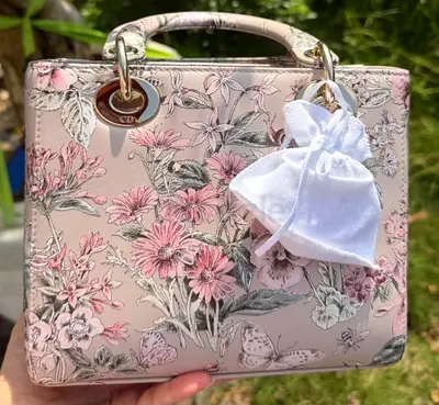 Christian Dior Calfskin Flower Printed Medium Lady Dior Multicolor