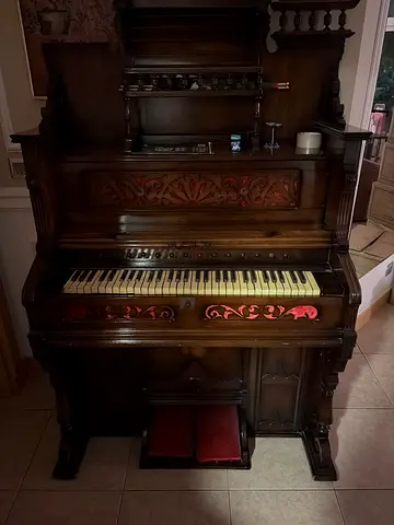 Antique Upright Pump Organ - Solid Wood, Decorative Carvings