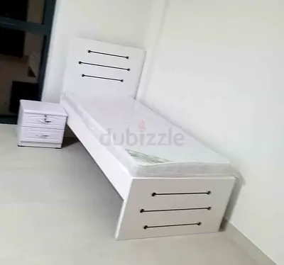 New Single white wooden bed frame with mattress and matching bedside table