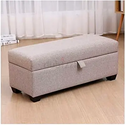 Beige Upholstered Storage Bench/Ottoman