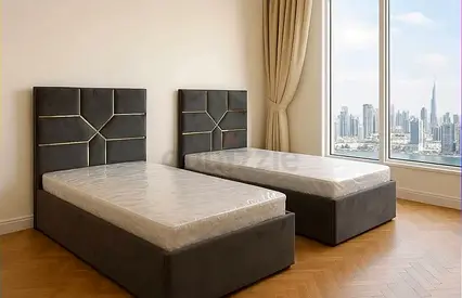 New Pair of single beds with upholstered headboards and mattress
