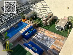 Villa for rent with a rooftop and private pool, fully furnished, next to Al Safir Market and all ser