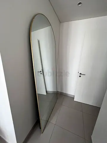 Full-length arched wall mirror with thin gold frame - almost new  102 x 218cm