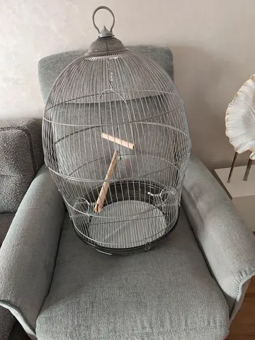 Round metal bird cage with perch -