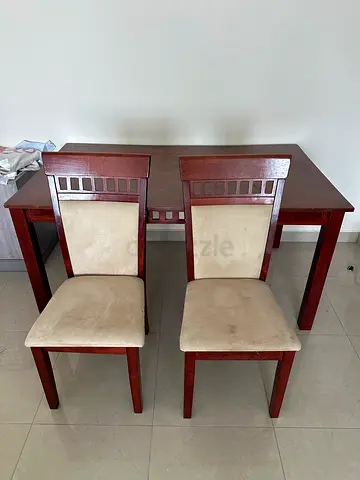 Solid Wood Dining Table with 2 Upholstered Chairs - Good Condition