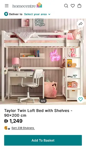 Tylor Twin Loft Bed with shelves 90x200 cm