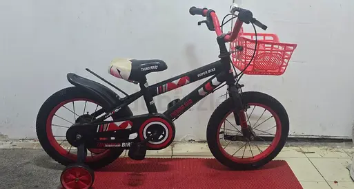Red & Black Kids Super Bike with Front Basket – Perfect for Beginners!