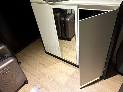 White hallway shoe cabinet with mirrored door - good condition