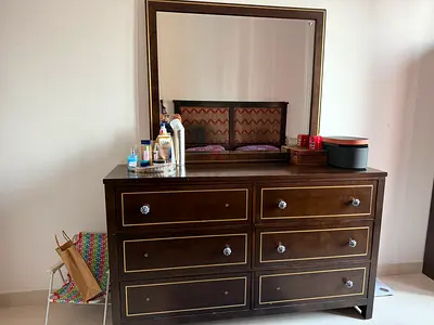 Solid Wood 6-Drawer Dresser with Large Mirror - Dark Brown