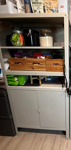 KOLBJÖRN shelving unit with cabinet, beige 80x37x161 cm