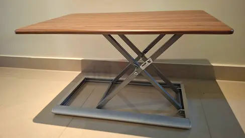 Adjustable Height Lift Table with Wooden Top and Metal Base computer stand up sit desk.
