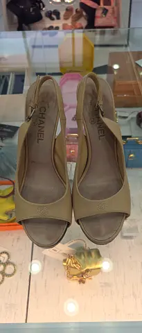 Chanel beige peep-toe slingback heels, pre-owned
