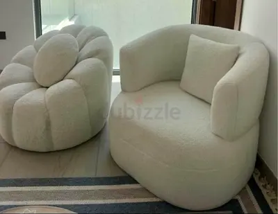 Pair of Modern Cream Bouclé Accent Chairs - Good Condition