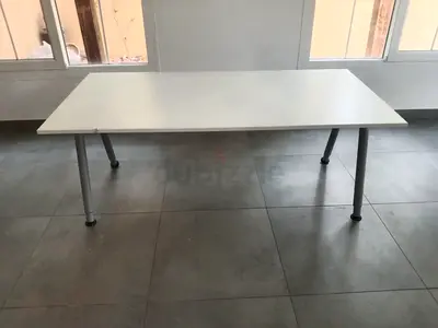 Simple White Office Table with Metal Legs - Good Condition