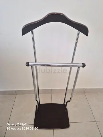 Standing Valet Clothes Hanger / Suit Butler - Dark Wood & Chrome