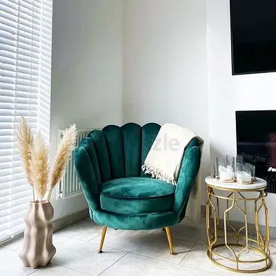 Green Velvet Shell Accent Chair with Gold Legs