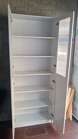 White Tall Storage Cabinet with Shelves and Two Doors