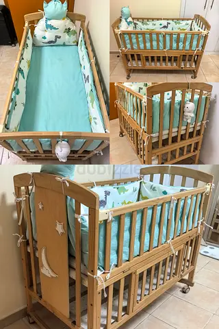 Solid Wood Baby Crib with Bumper and Mattress — Convertible/Adjustable