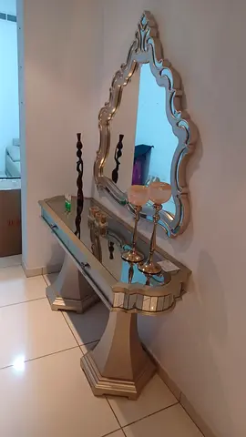 Ornate mirrored console table with decorative wall mirror - good condition