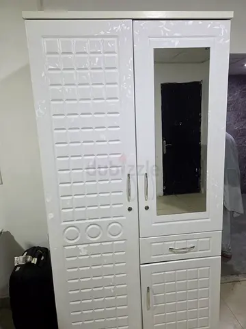 White 2-Door Wardrobe with Mirror - Good Condition