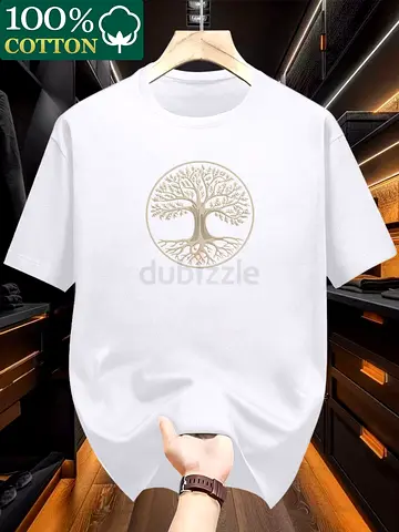 White 100% Cotton T‑shirt with Tree of Life Print — Size XXL (approx)