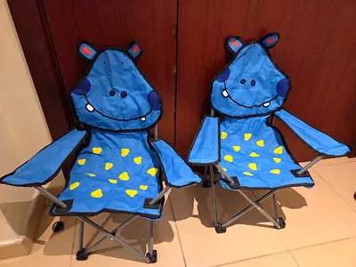 Pair of Blue Hippo Kids Folding Camping Chairs