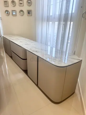 BENTLEY Home Harrow Low sideboard TV cabinet media entertainment Calacatta marble W289 D55 H50 cm
