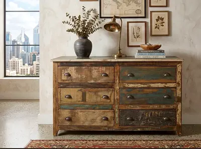 Solid Reclaimed Wood 6-Drawer Sideboard / Dresser - Rustic Finish