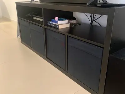 Black TV Entertainment Unit with 4 Storage Cubes - Good Condition