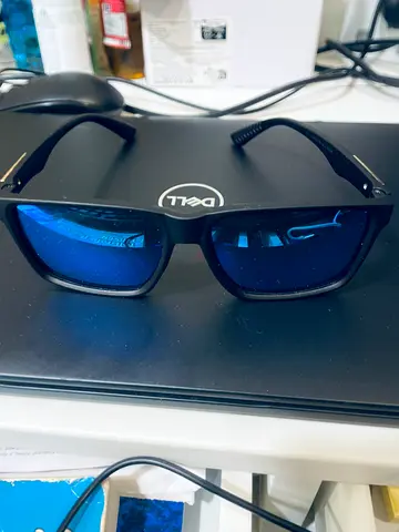 Black frame sunglasses with blue mirrored lenses - gently used