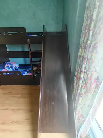 Wooden Bunk Bed with Built-in Slide - Good Condition