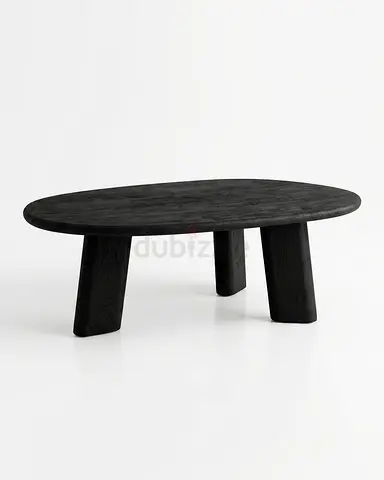 Solid Black Low Coffee Table - Minimal Wooden Oval Design
