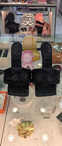 Black Quilted Slide Sandals - Size Noted (Preowned)