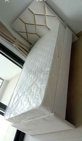 New Single bed frame with Spring soft mattress and upholstered headboard