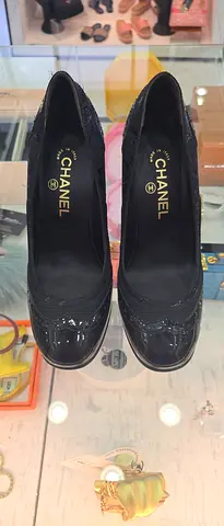 Authentic Chanel Black Patent Leather Ballet Flats - Size Noted Inside