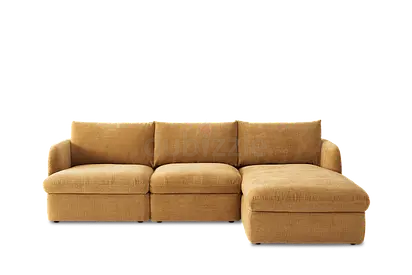 Mustard brown right facing sectional sofa